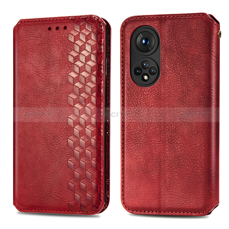 Coque Portefeuille Livre Cuir Etui Clapet S01D pour Huawei Honor 50 5G Rouge Plus