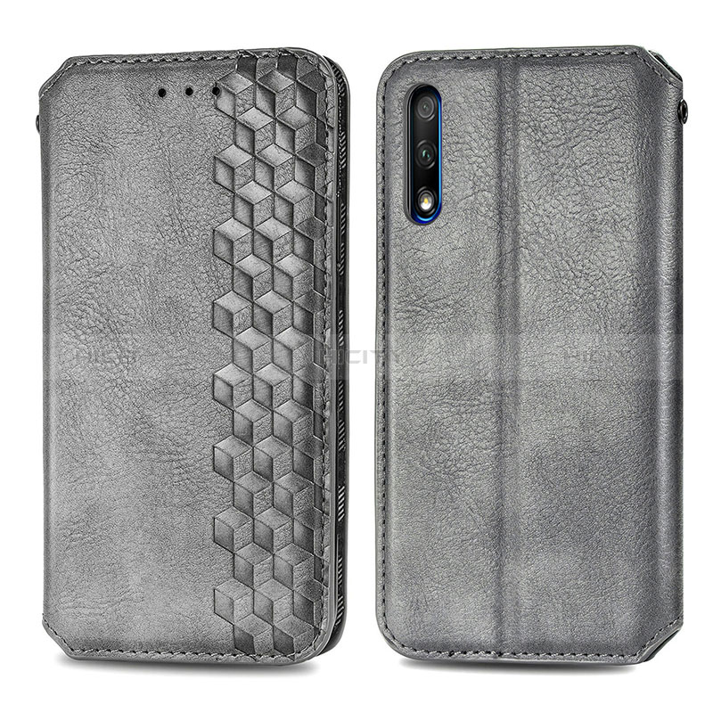 Coque Portefeuille Livre Cuir Etui Clapet S01D pour Huawei Honor 9X Gris Plus