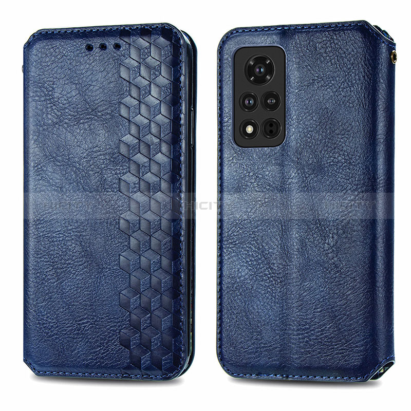 Coque Portefeuille Livre Cuir Etui Clapet S01D pour Huawei Honor V40 5G Bleu Plus