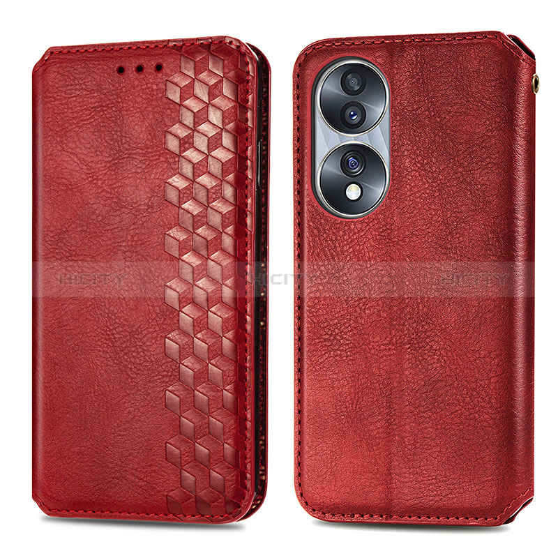 Coque Portefeuille Livre Cuir Etui Clapet S01D pour Huawei Honor X7b Rouge Plus