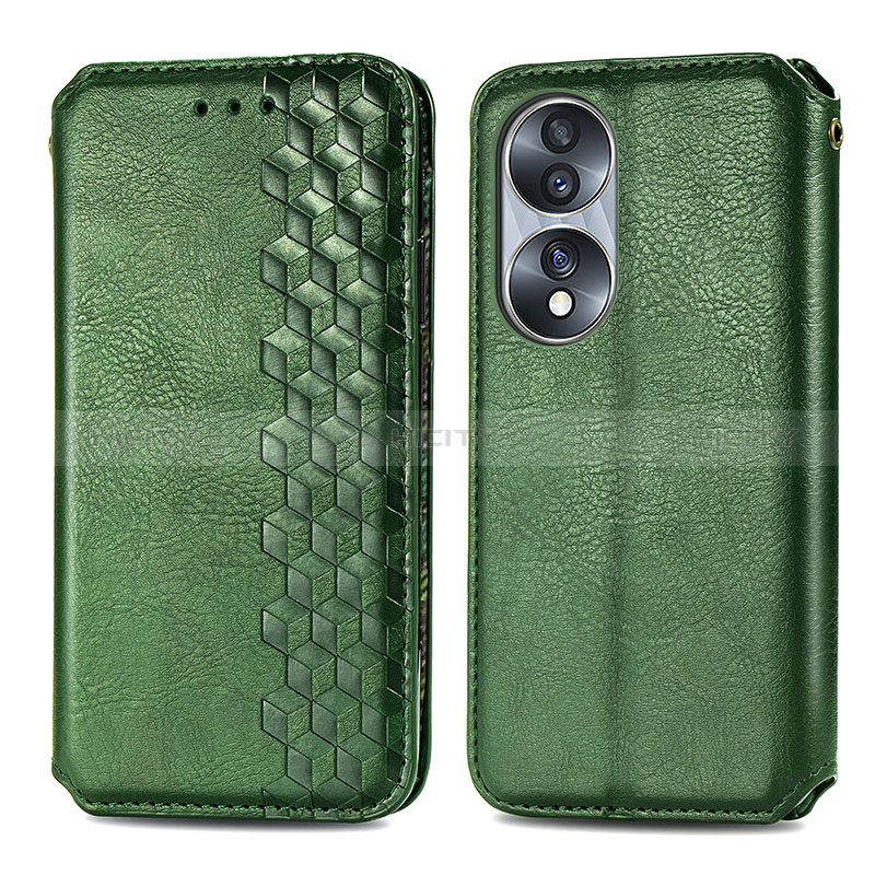 Coque Portefeuille Livre Cuir Etui Clapet S01D pour Huawei Honor X7b Vert Plus