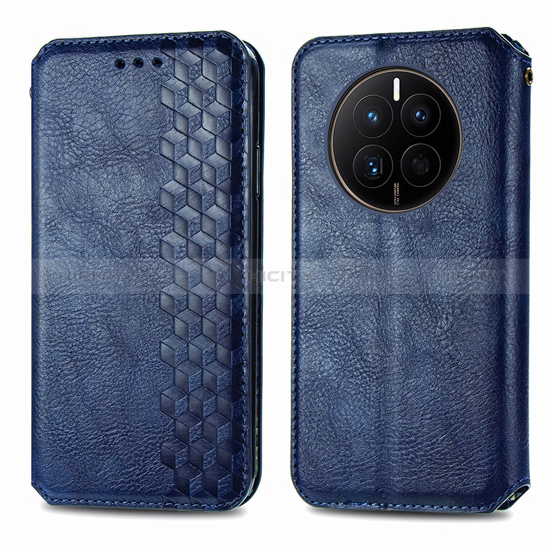 Coque Portefeuille Livre Cuir Etui Clapet S01D pour Huawei Mate 50 Bleu Plus