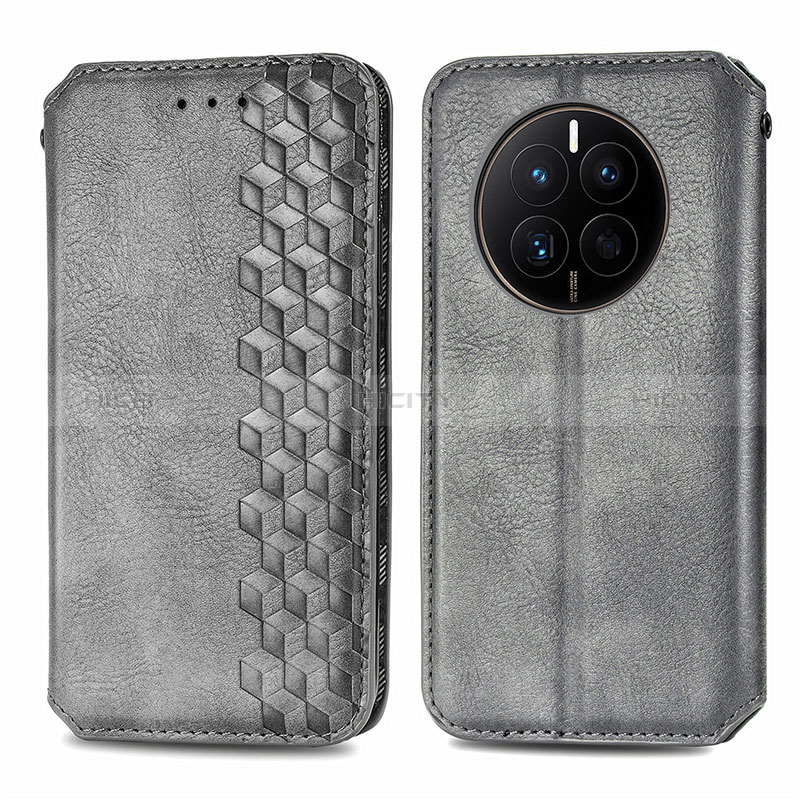 Coque Portefeuille Livre Cuir Etui Clapet S01D pour Huawei Mate 50 Gris Plus