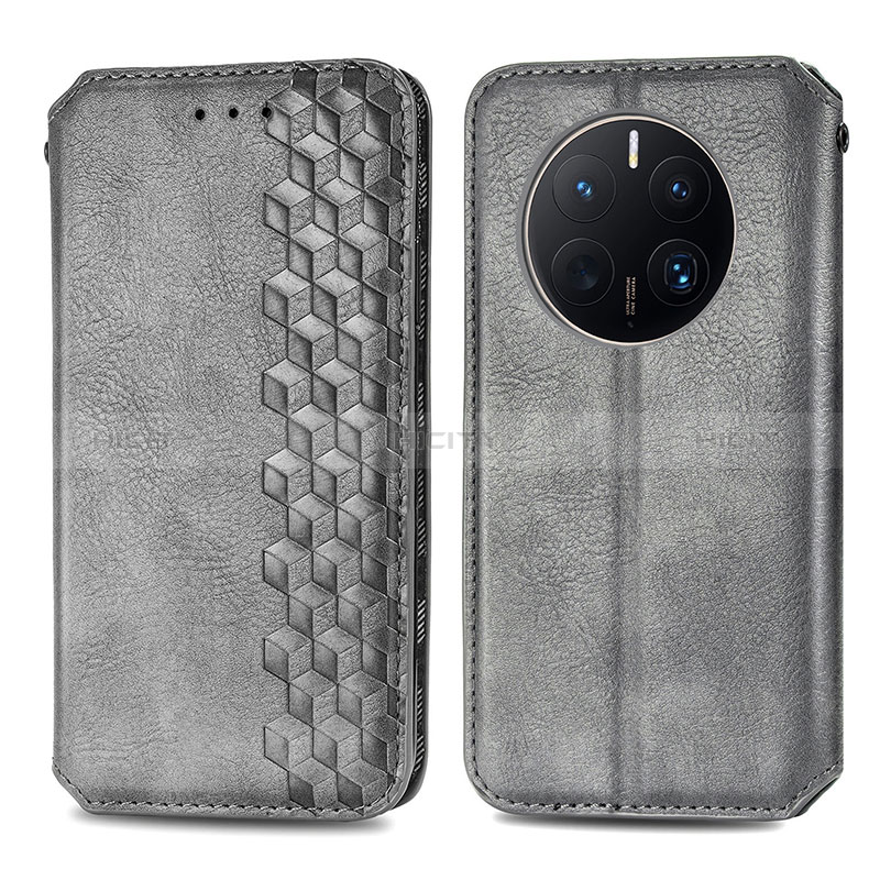 Coque Portefeuille Livre Cuir Etui Clapet S01D pour Huawei Mate 50 Pro Gris Plus