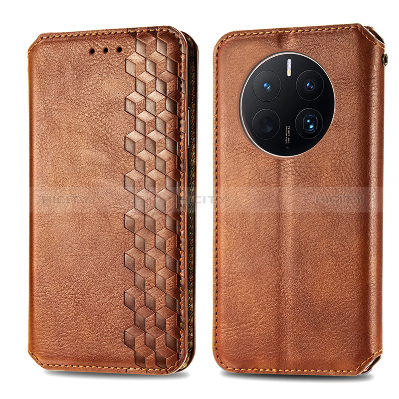 Coque Portefeuille Livre Cuir Etui Clapet S01D pour Huawei Mate 50 Pro Marron Plus