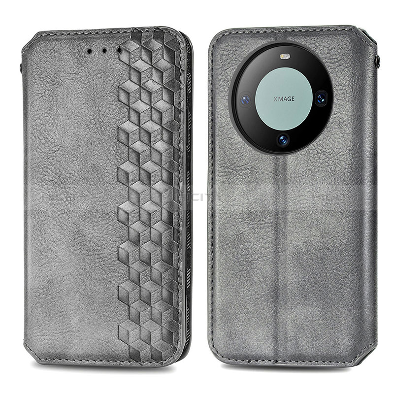 Coque Portefeuille Livre Cuir Etui Clapet S01D pour Huawei Mate 60 Gris Plus