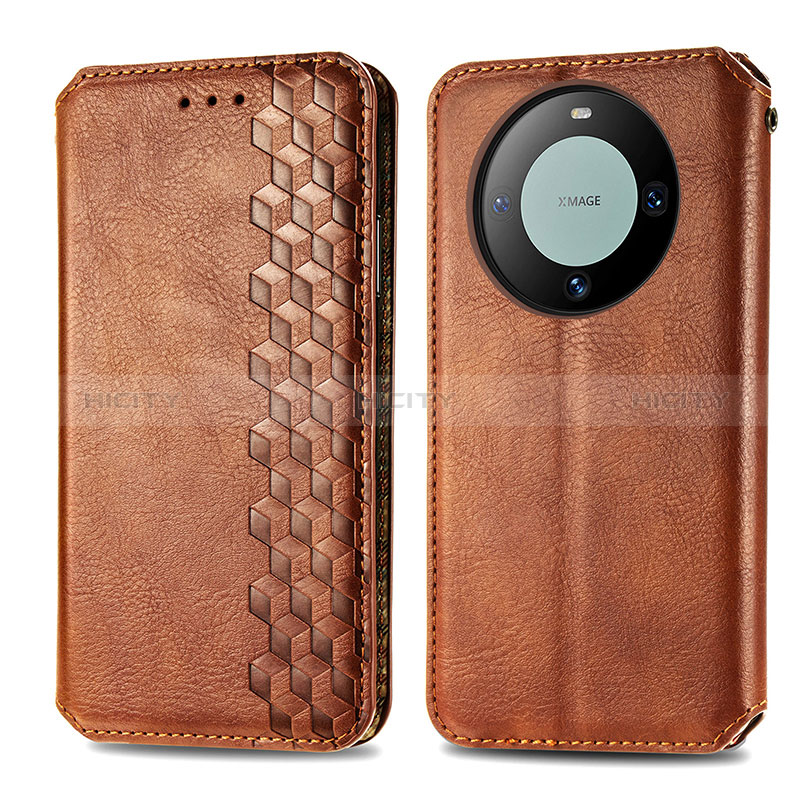 Coque Portefeuille Livre Cuir Etui Clapet S01D pour Huawei Mate 60 Marron Plus