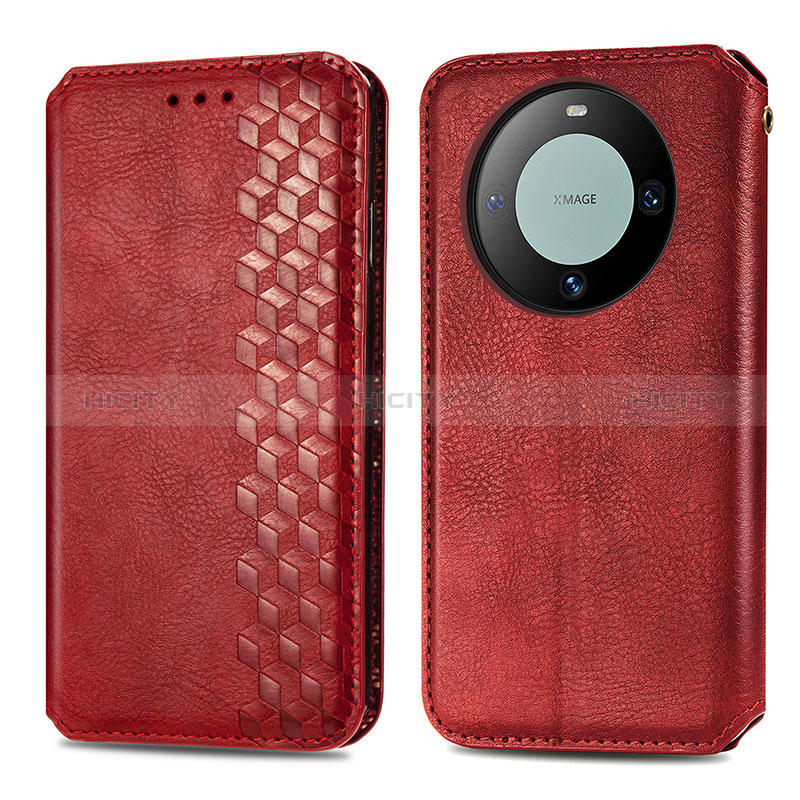 Coque Portefeuille Livre Cuir Etui Clapet S01D pour Huawei Mate 60 Pro Rouge Plus