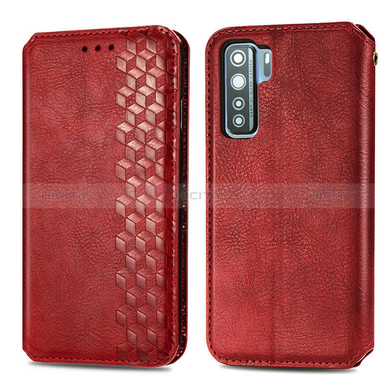 Coque Portefeuille Livre Cuir Etui Clapet S01D pour Huawei Nova 7 SE 5G Rouge Plus