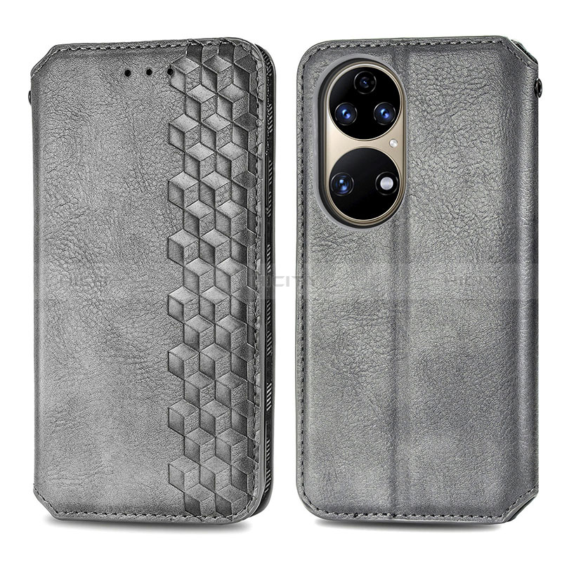 Coque Portefeuille Livre Cuir Etui Clapet S01D pour Huawei P50 Pro Gris Plus