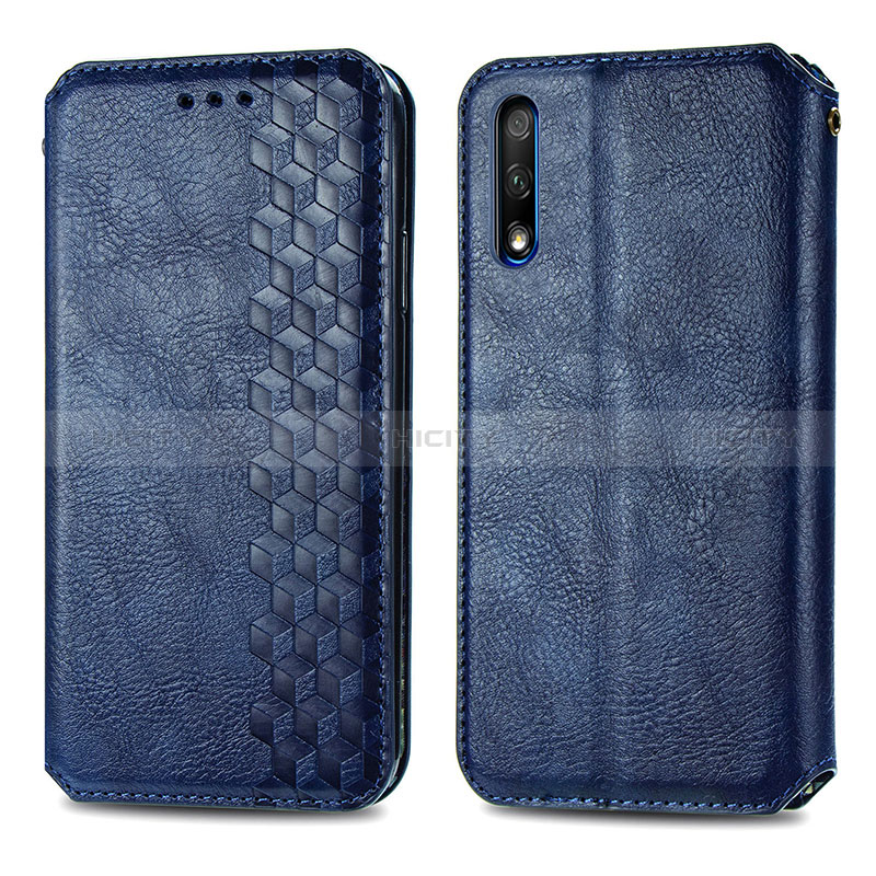 Coque Portefeuille Livre Cuir Etui Clapet S01D pour Huawei Y9 Prime (2019) Bleu Plus