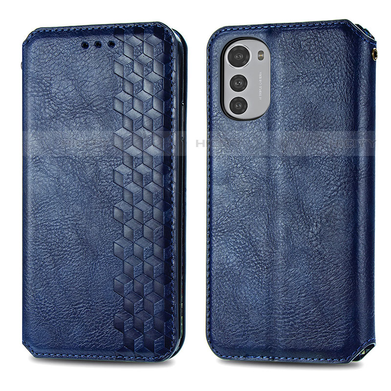 Coque Portefeuille Livre Cuir Etui Clapet S01D pour Motorola Moto E32s Bleu Plus