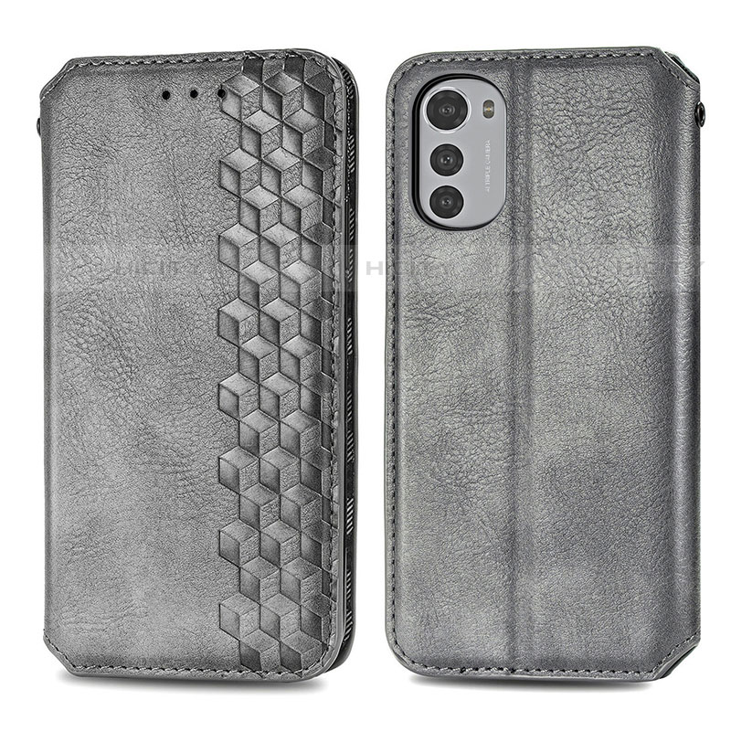 Coque Portefeuille Livre Cuir Etui Clapet S01D pour Motorola Moto E32s Gris Plus