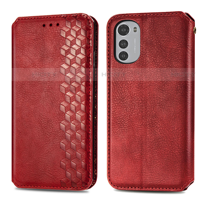 Coque Portefeuille Livre Cuir Etui Clapet S01D pour Motorola Moto E32s Rouge Plus