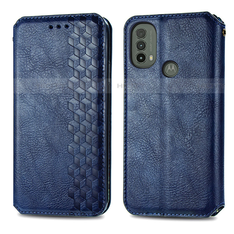 Coque Portefeuille Livre Cuir Etui Clapet S01D pour Motorola Moto E40 Bleu Plus