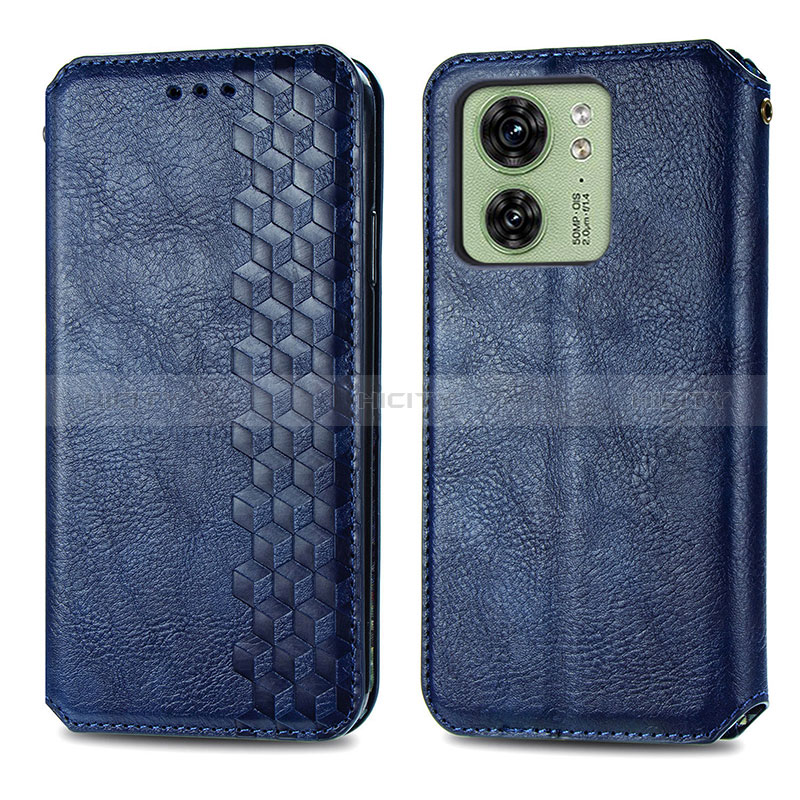 Coque Portefeuille Livre Cuir Etui Clapet S01D pour Motorola Moto Edge (2023) 5G Bleu Plus