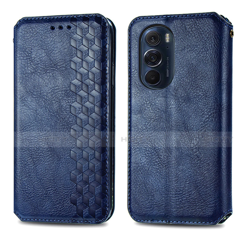 Coque Portefeuille Livre Cuir Etui Clapet S01D pour Motorola Moto Edge 30 Pro 5G Bleu Plus