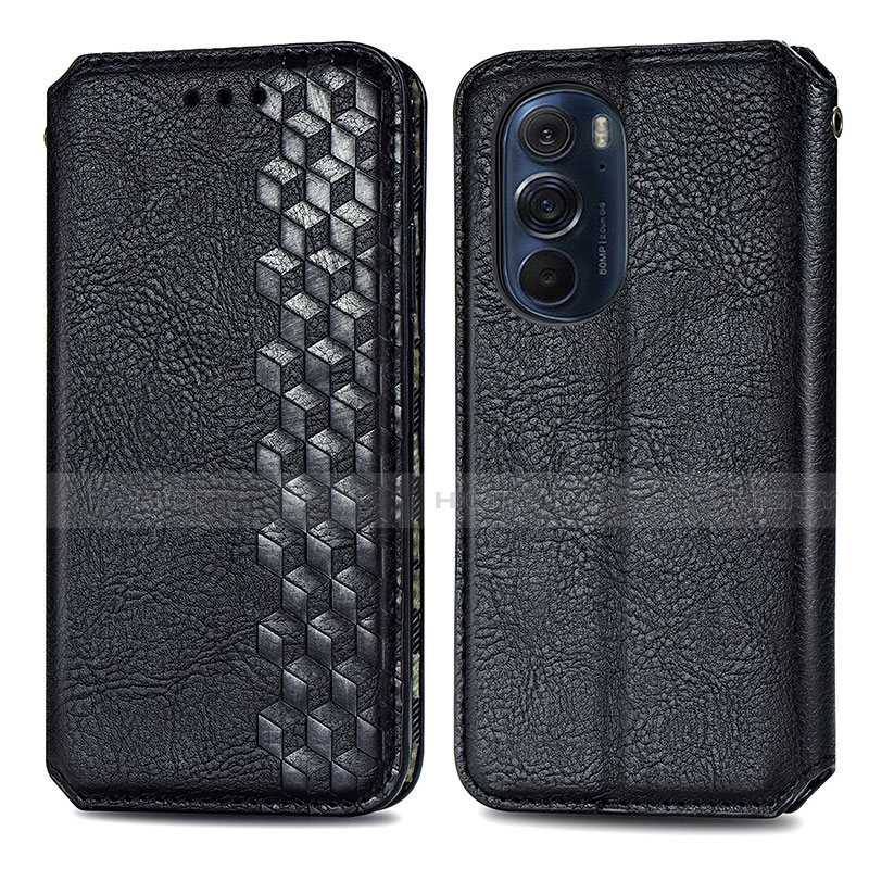 Coque Portefeuille Livre Cuir Etui Clapet S01D pour Motorola Moto Edge 30 Pro 5G Noir Plus