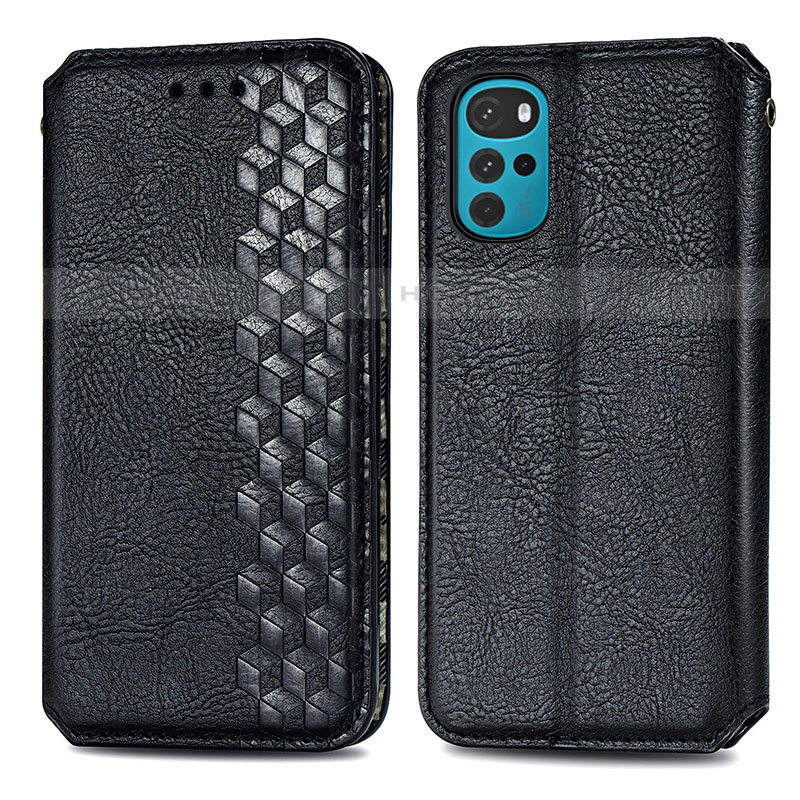 Coque Portefeuille Livre Cuir Etui Clapet S01D pour Motorola Moto G22 Noir Plus