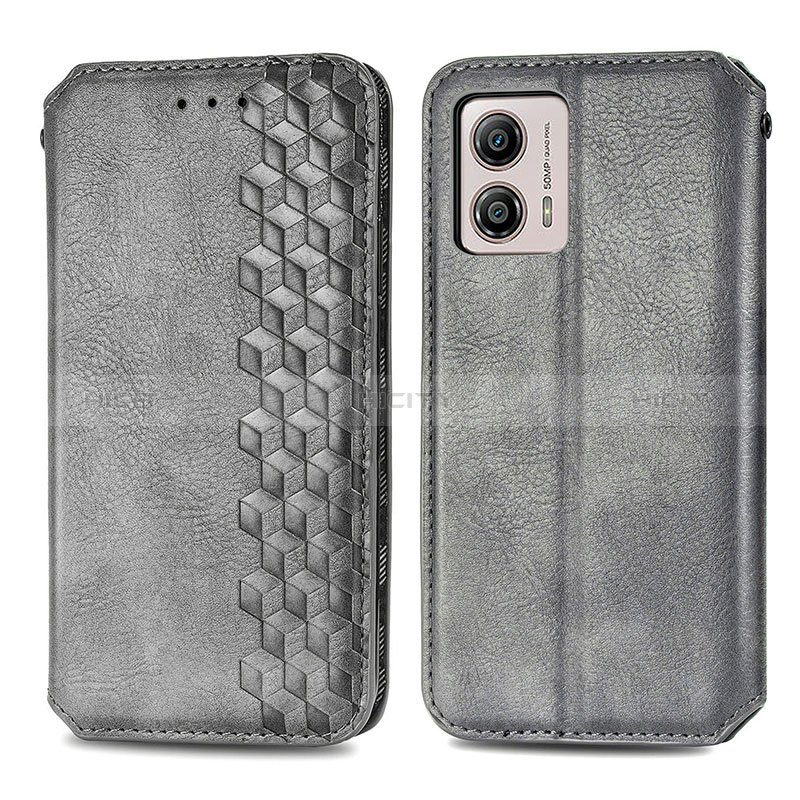 Coque Portefeuille Livre Cuir Etui Clapet S01D pour Motorola Moto G53 5G Gris Plus