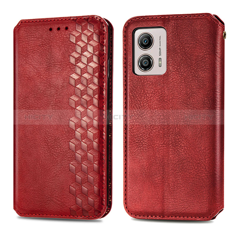 Coque Portefeuille Livre Cuir Etui Clapet S01D pour Motorola Moto G53j 5G Rouge Plus