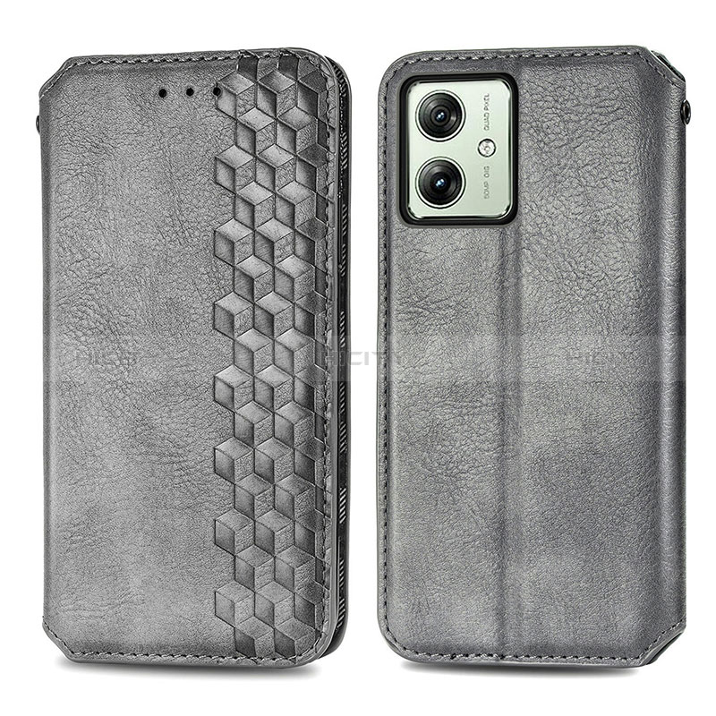 Coque Portefeuille Livre Cuir Etui Clapet S01D pour Motorola Moto G54 5G Gris Plus