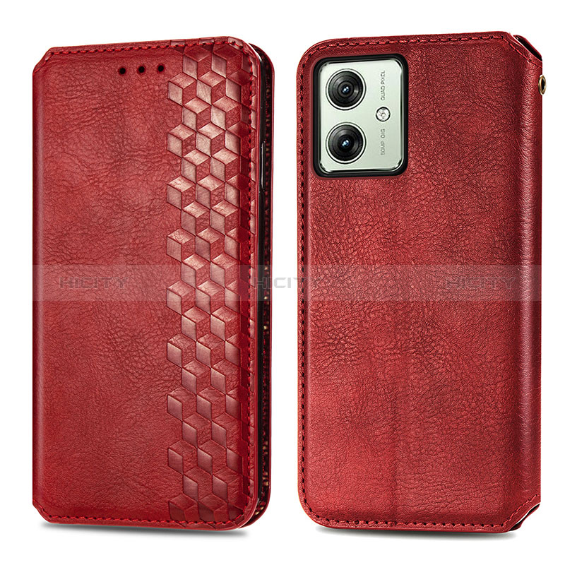 Coque Portefeuille Livre Cuir Etui Clapet S01D pour Motorola Moto G54 5G Rouge Plus