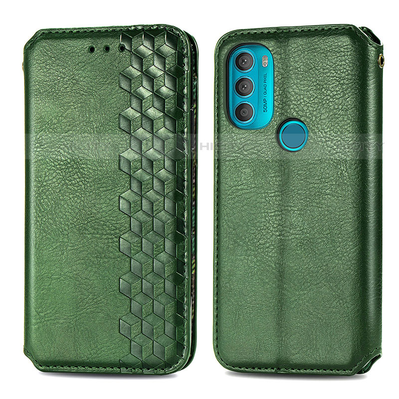 Coque Portefeuille Livre Cuir Etui Clapet S01D pour Motorola Moto G71 5G Vert Plus