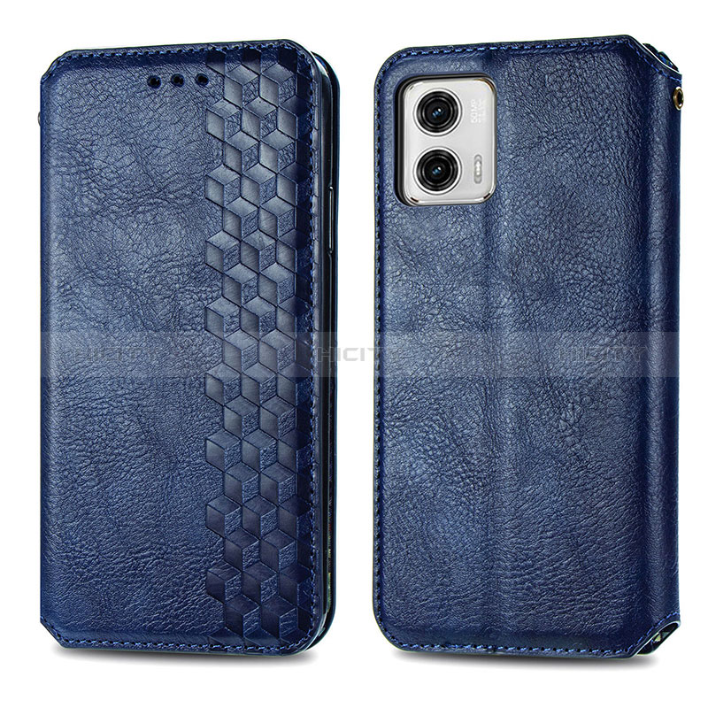 Coque Portefeuille Livre Cuir Etui Clapet S01D pour Motorola Moto G73 5G Bleu Plus