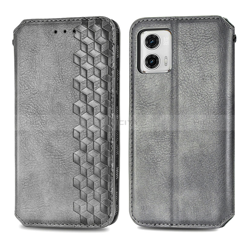 Coque Portefeuille Livre Cuir Etui Clapet S01D pour Motorola Moto G73 5G Gris Plus