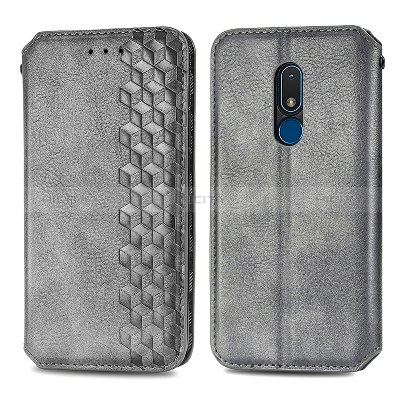 Coque Portefeuille Livre Cuir Etui Clapet S01D pour Nokia C3 Gris Plus