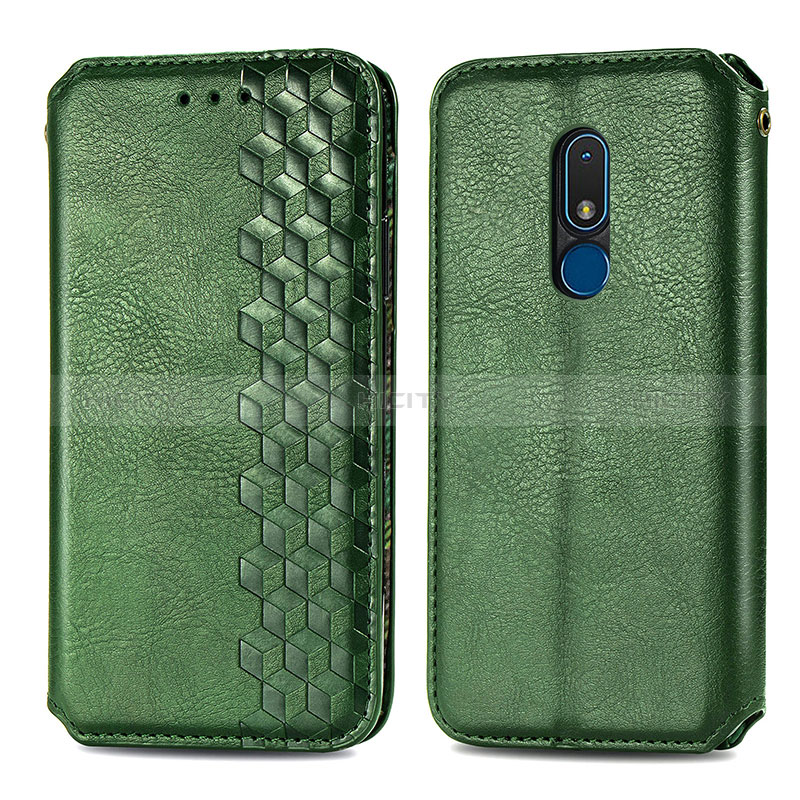 Coque Portefeuille Livre Cuir Etui Clapet S01D pour Nokia C3 Vert Plus