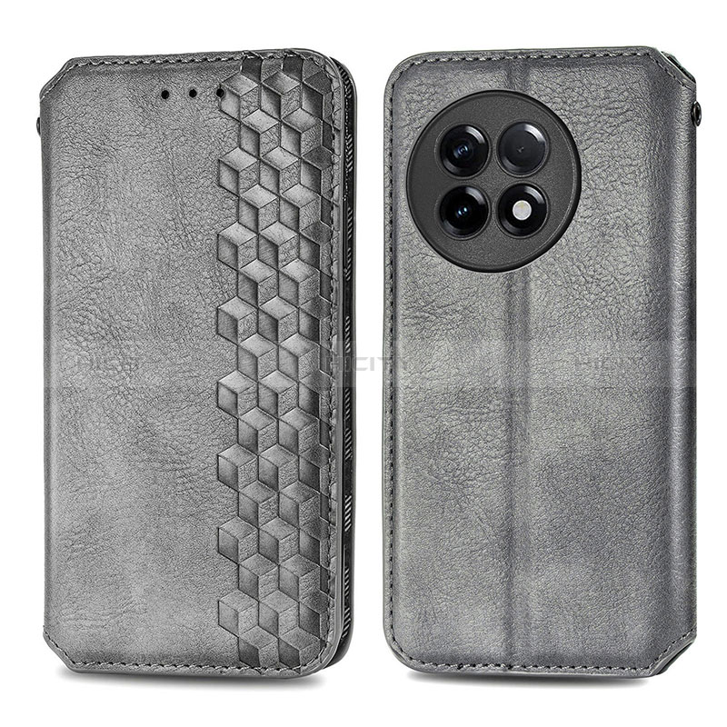 Coque Portefeuille Livre Cuir Etui Clapet S01D pour OnePlus Ace 2 5G Gris Plus