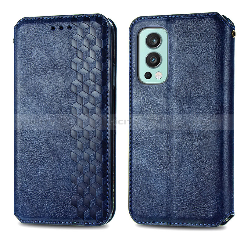 Coque Portefeuille Livre Cuir Etui Clapet S01D pour OnePlus Nord 2 5G Bleu Plus