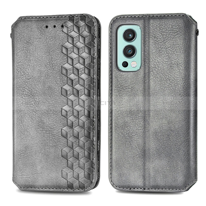 Coque Portefeuille Livre Cuir Etui Clapet S01D pour OnePlus Nord 2 5G Gris Plus