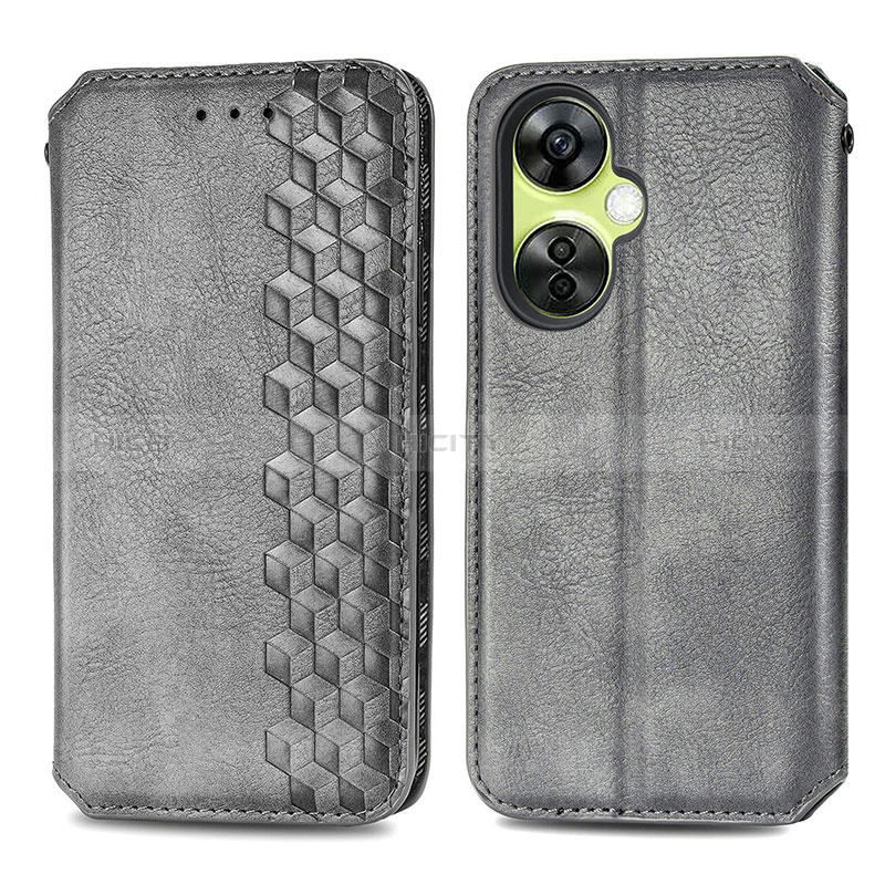 Coque Portefeuille Livre Cuir Etui Clapet S01D pour OnePlus Nord CE 3 5G Gris Plus