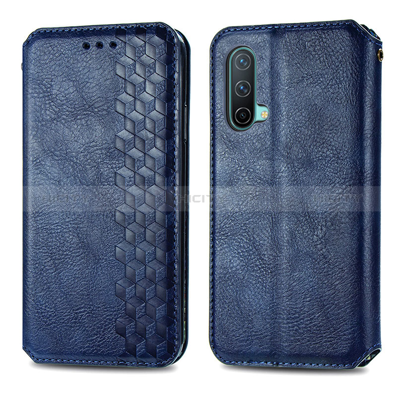 Coque Portefeuille Livre Cuir Etui Clapet S01D pour OnePlus Nord CE 5G Bleu Plus