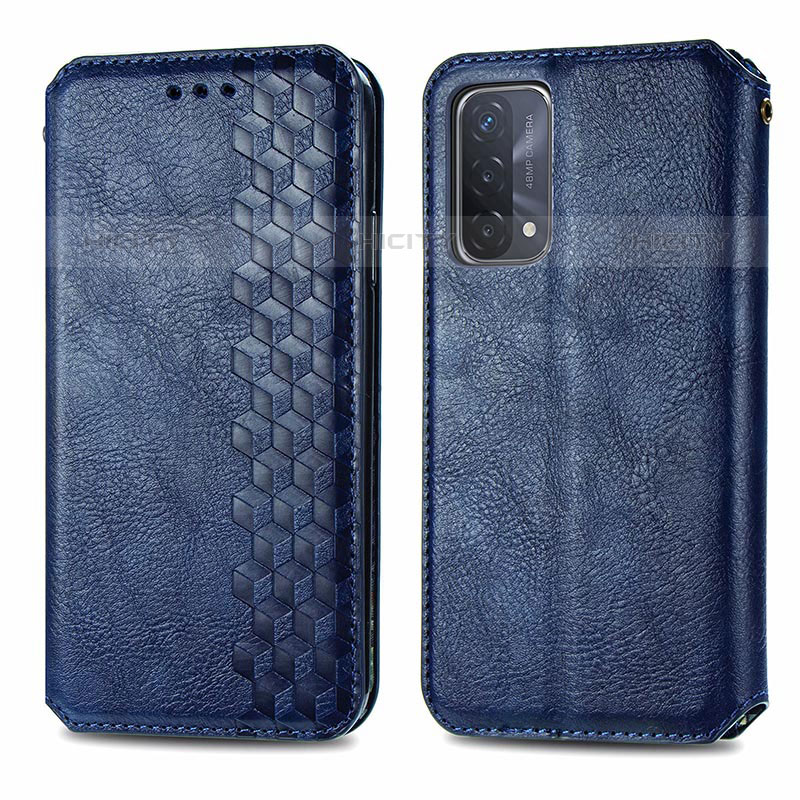 Coque Portefeuille Livre Cuir Etui Clapet S01D pour OnePlus Nord N200 5G Bleu Plus