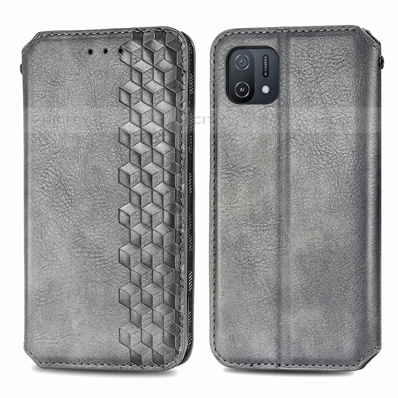 Coque Portefeuille Livre Cuir Etui Clapet S01D pour Oppo A16K Gris Plus