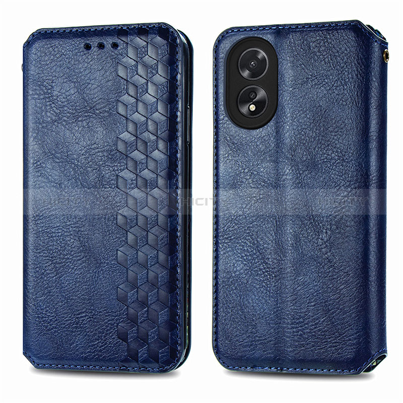 Coque Portefeuille Livre Cuir Etui Clapet S01D pour Oppo A38 Bleu Plus