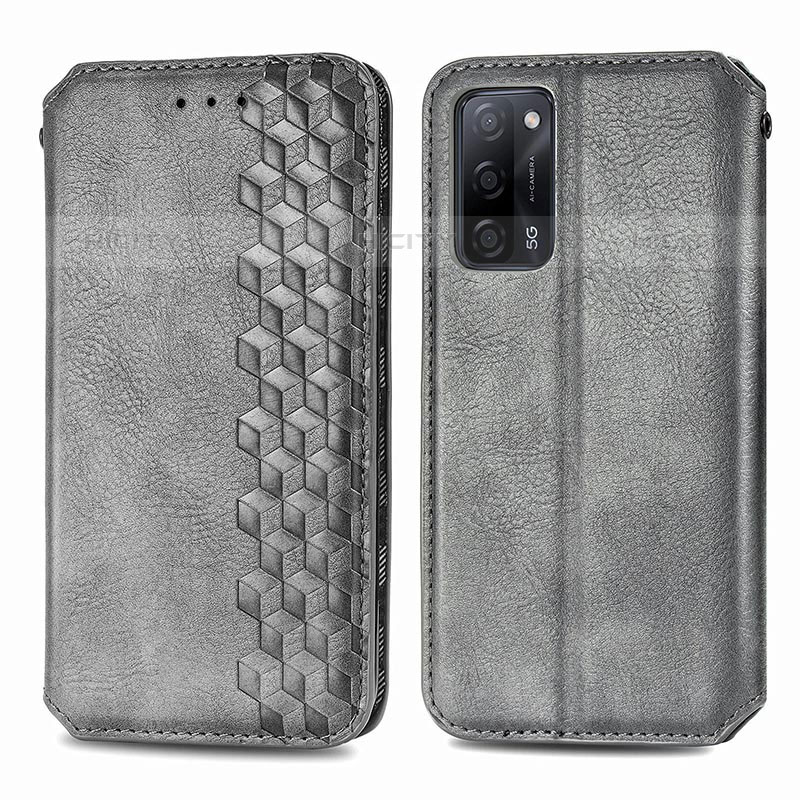 Coque Portefeuille Livre Cuir Etui Clapet S01D pour Oppo A53s 5G Gris Plus