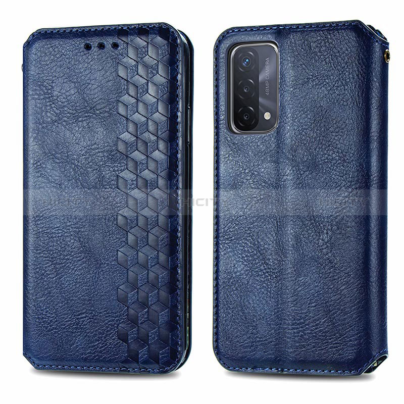 Coque Portefeuille Livre Cuir Etui Clapet S01D pour Oppo A54 5G Bleu Plus