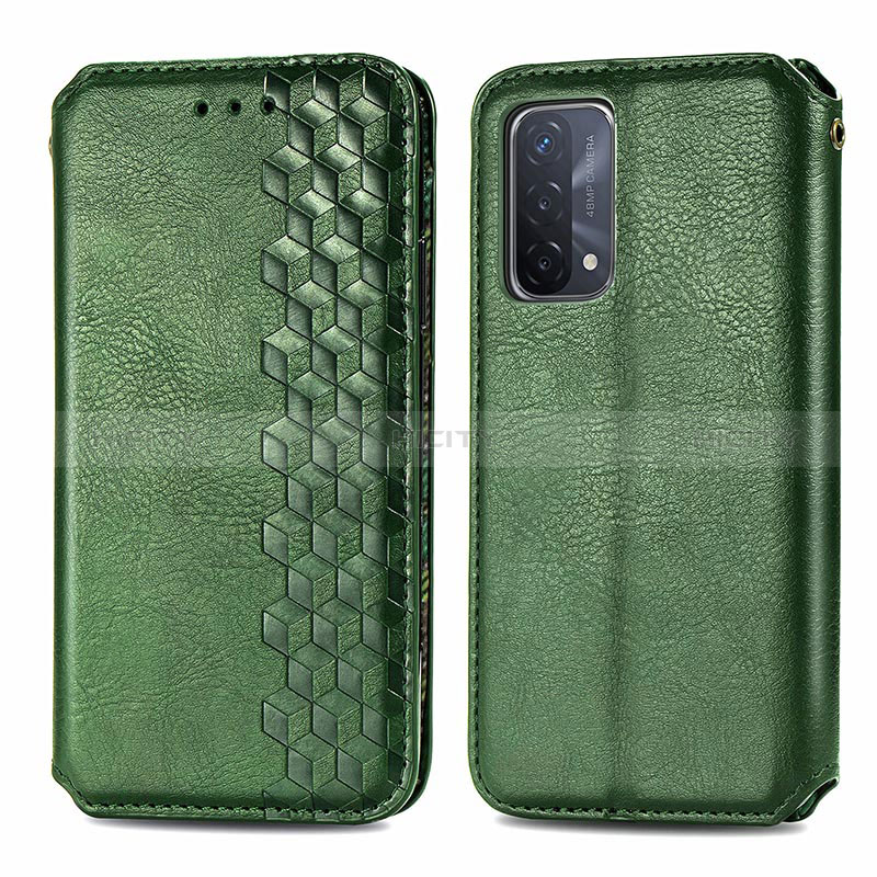 Coque Portefeuille Livre Cuir Etui Clapet S01D pour Oppo A54 5G Vert Plus