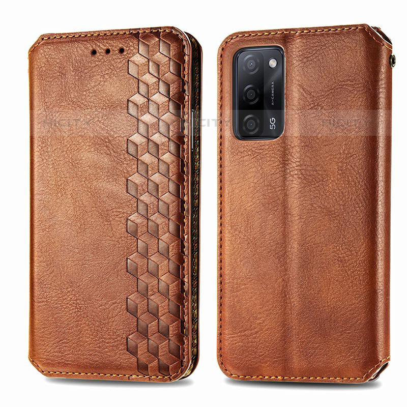 Coque Portefeuille Livre Cuir Etui Clapet S01D pour Oppo A55 5G Marron Plus