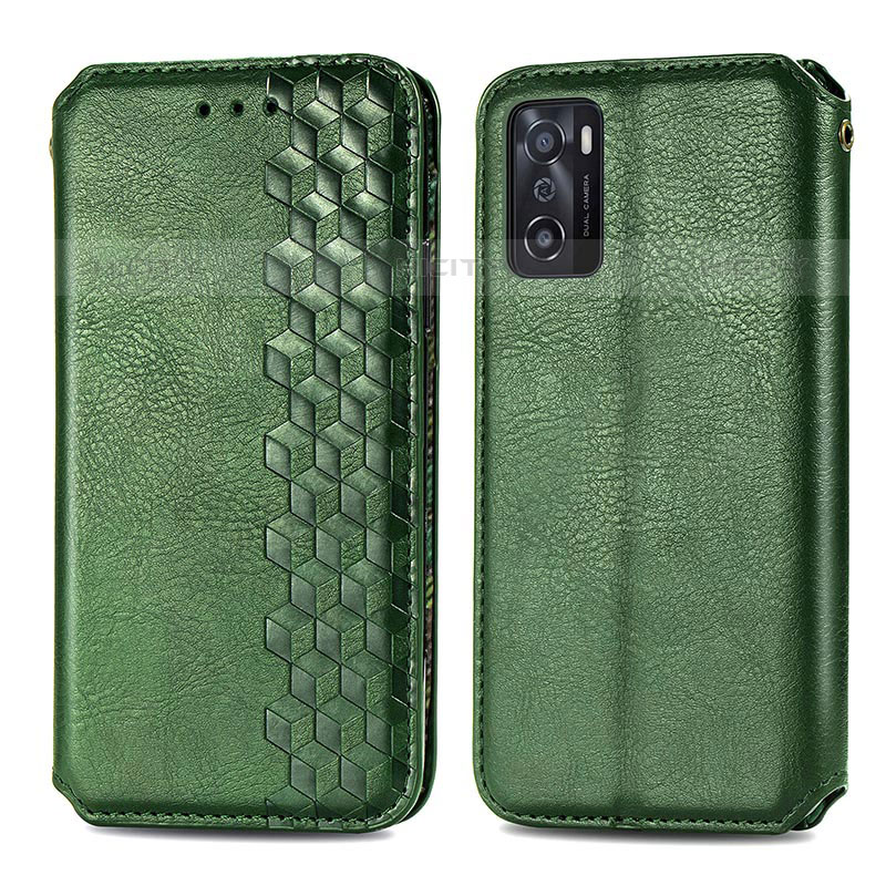 Coque Portefeuille Livre Cuir Etui Clapet S01D pour Oppo A55S 5G Vert Plus