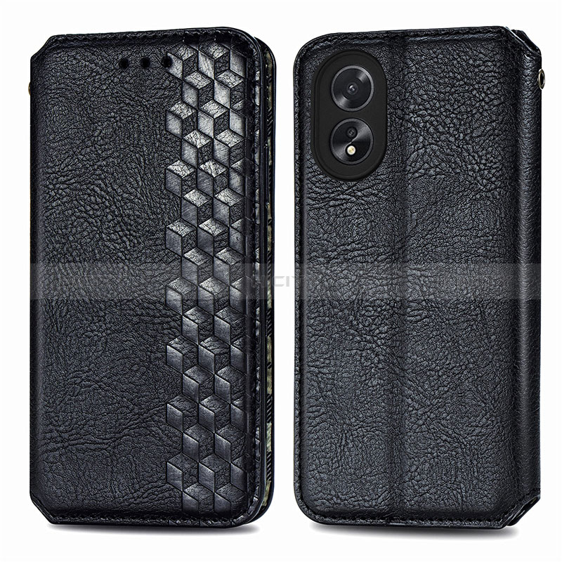 Coque Portefeuille Livre Cuir Etui Clapet S01D pour Oppo A58 4G Noir Plus