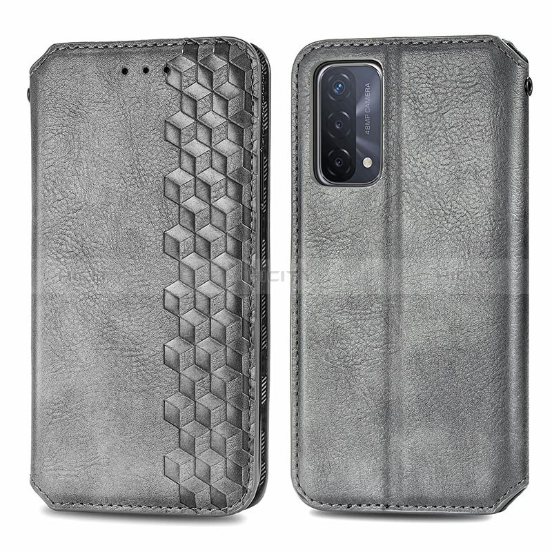 Coque Portefeuille Livre Cuir Etui Clapet S01D pour Oppo A74 5G Gris Plus