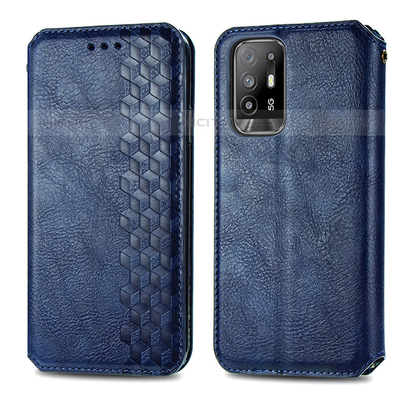 Coque Portefeuille Livre Cuir Etui Clapet S01D pour Oppo A95 5G Bleu Plus