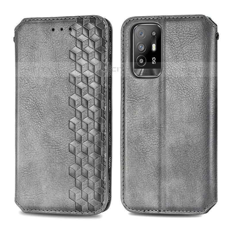 Coque Portefeuille Livre Cuir Etui Clapet S01D pour Oppo F19 Pro+ Plus 5G Gris Plus