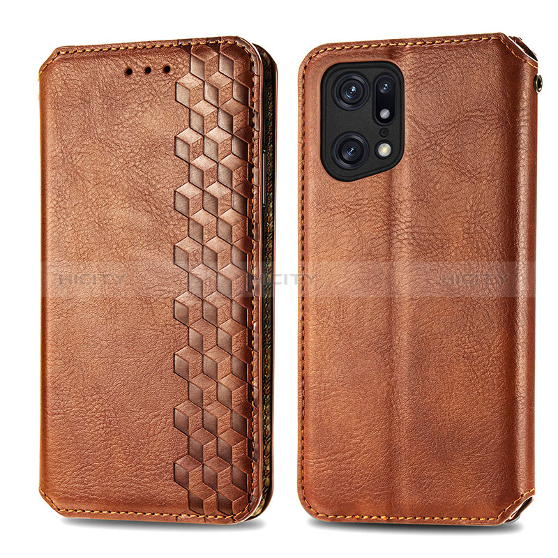 Coque Portefeuille Livre Cuir Etui Clapet S01D pour Oppo Find X5 5G Marron Plus